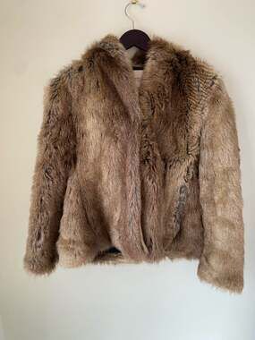 Zara Trafaluc Faux Fur Hooded Jacket Brown Small